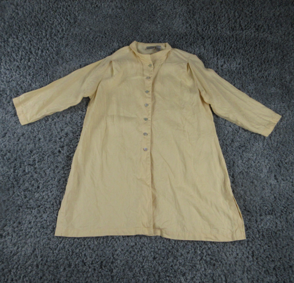 Chicos Shirt Womens 3 Yellow Tan Linen Long Sleeve  Button Up